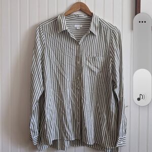 J. Jill Classic Striped Button Up Blouse In Green And White
